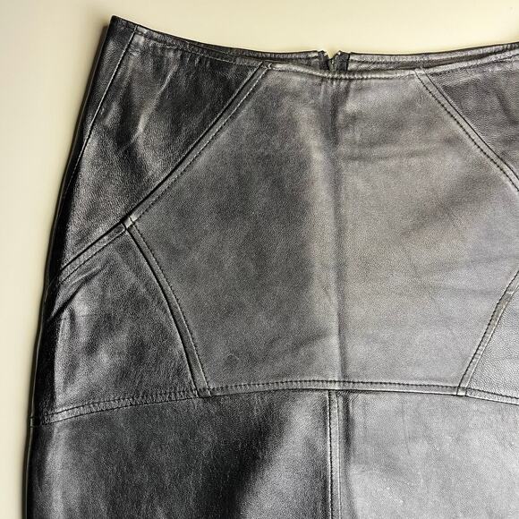 Vintage Y2K Bebe Design Lab XS Black Leather Patchwork Mini Skirt Back Zip Slit - Picture 3 of 5